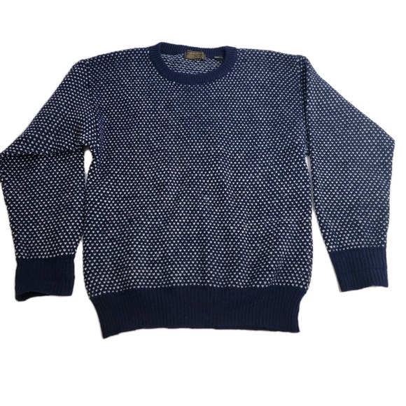 Eddie Bauer 100% Shetland Wool Crewneck Birdseye Sweater Navy Fisherman Size M - Picture 1 of 11